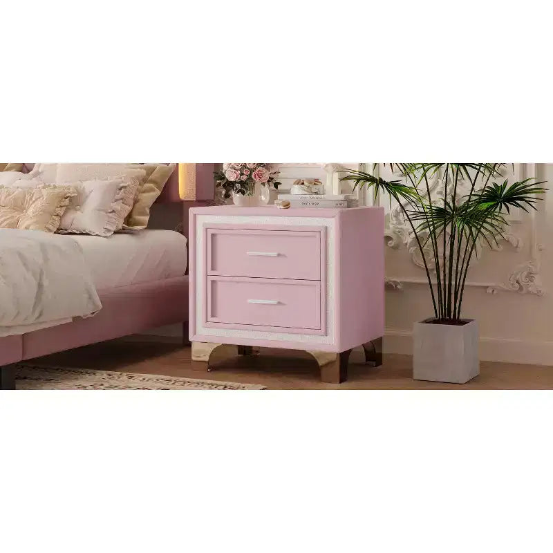Mid Century Vintage Rustic Farmhouse 2 Drawer Nightstand for Bedroom Living Room