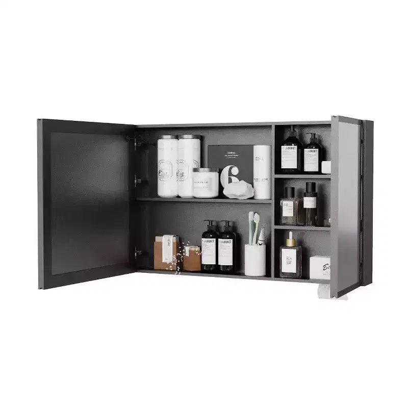 Zeus & Ruta 39.3x23.6 Wall-Mounted Bathroom Medicine Cabinet with Mirror, Single-Color White Light & Anti-Fog, Storage Shelves