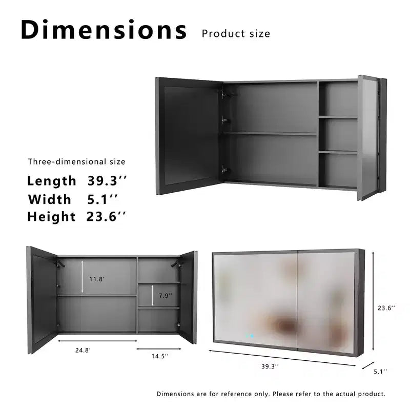 Zeus & Ruta 39.3x23.6 Wall-Mounted Bathroom Medicine Cabinet with Mirror, Single-Color White Light & Anti-Fog, Storage Shelves