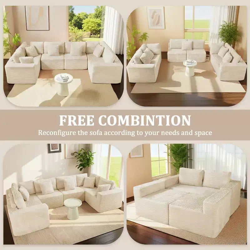 GDFStudio Arly Modern 6-Seater Corduroy U-Shaped Boneless Sectional Sofa