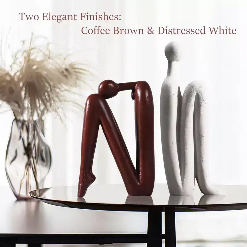 NotArt Thinker Statue Bookends, Resin Heavy-Duty Book Stoppers in White & Brown, Artistic Decor for