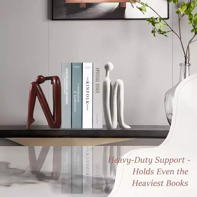 NotArt Thinker Statue Bookends, Resin Heavy-Duty Book Stoppers in White & Brown, Artistic Decor for