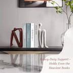 NotArt Thinker Statue Bookends, Resin Heavy-Duty Book Stoppers in White & Brown, Artistic Decor for