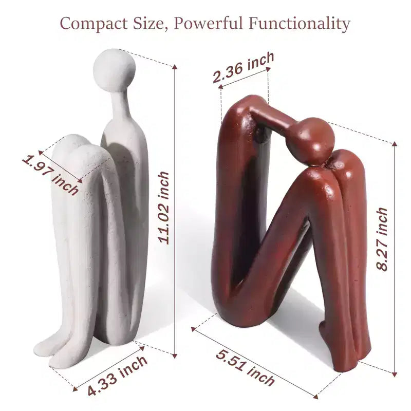 NotArt Thinker Statue Bookends, Resin Heavy-Duty Book Stoppers in White & Brown, Artistic Decor for
