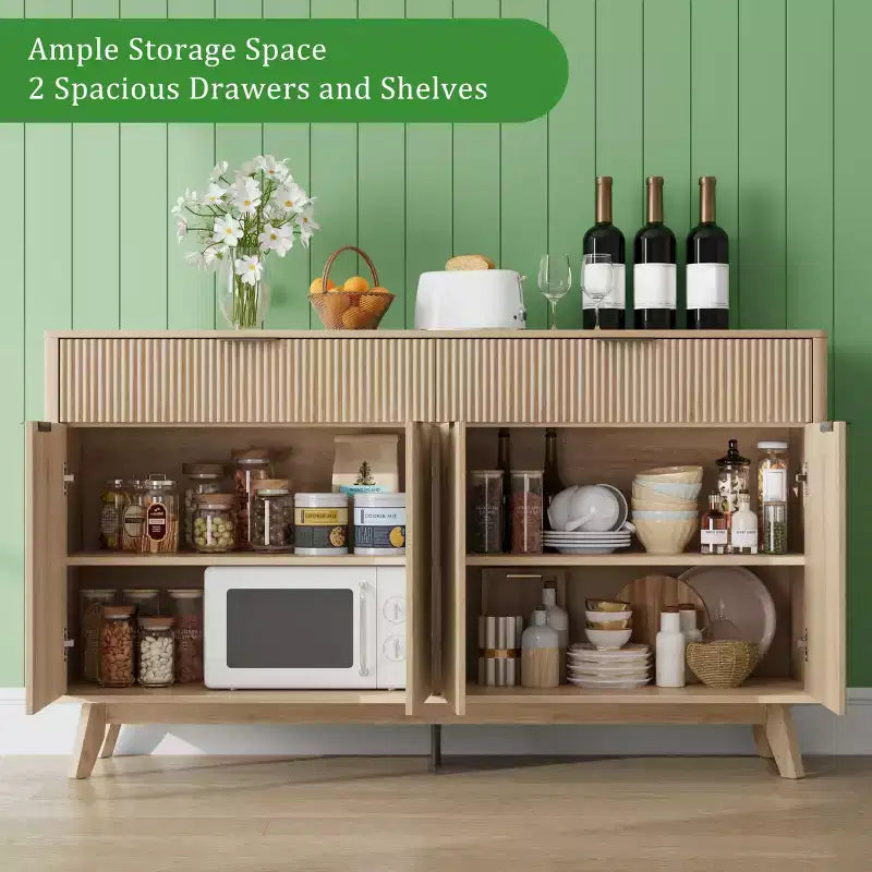60 Inch Fluted Buffet Cabinet with 2 Drawers and 4 Doors, Modern Sideboard Storage Cabinet for Dining Room, Living Room, Entryway
