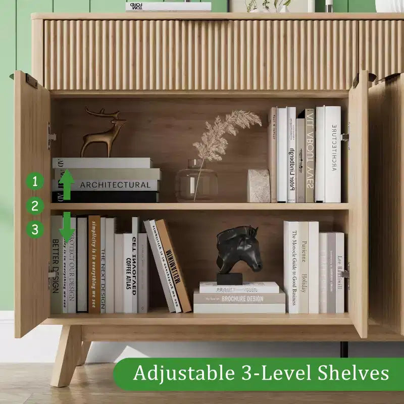 60 Inch Fluted Buffet Cabinet with 2 Drawers and 4 Doors, Modern Sideboard Storage Cabinet for Dining Room, Living Room, Entryway