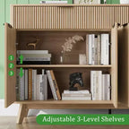 60 Inch Fluted Buffet Cabinet with 2 Drawers and 4 Doors, Modern Sideboard Storage Cabinet for Dining Room, Living Room, Entryway