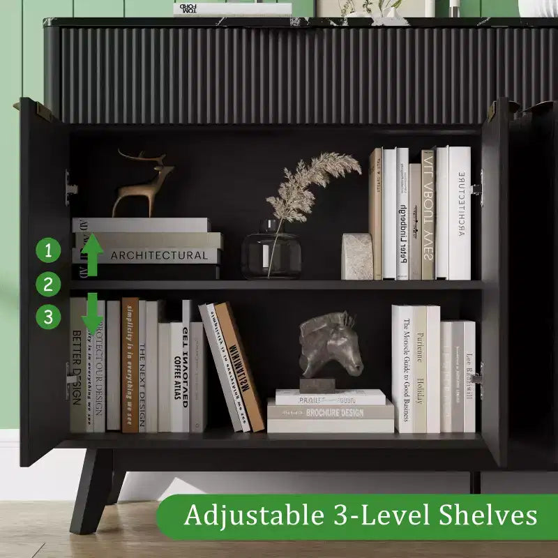 60 Inch Fluted Buffet Cabinet with 2 Drawers and 4 Doors, Modern Sideboard Storage Cabinet for Dining Room, Living Room, Entryway