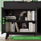 60 Inch Fluted Buffet Cabinet with 2 Drawers and 4 Doors, Modern Sideboard Storage Cabinet for Dining Room, Living Room, Entryway