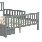 Full Wood Platform Bed with Guardrails and 2 Storage Drawers, Gray