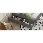 Full Wood Platform Bed with Guardrails and 2 Storage Drawers, Gray