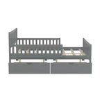 Full Wood Platform Bed with Guardrails and 2 Storage Drawers, Gray