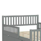 Full Wood Platform Bed with Guardrails and 2 Storage Drawers, Gray