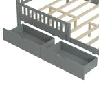 Full Wood Platform Bed with Guardrails and 2 Storage Drawers, Gray