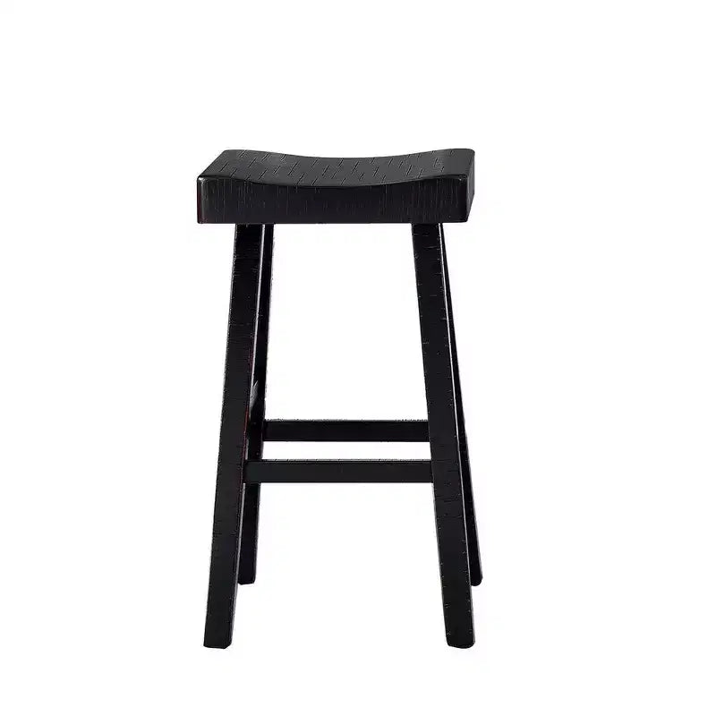 Royal Hampton Barstool Set of 2, Saddle Seat, Farmhouses Style Black Solid Wood