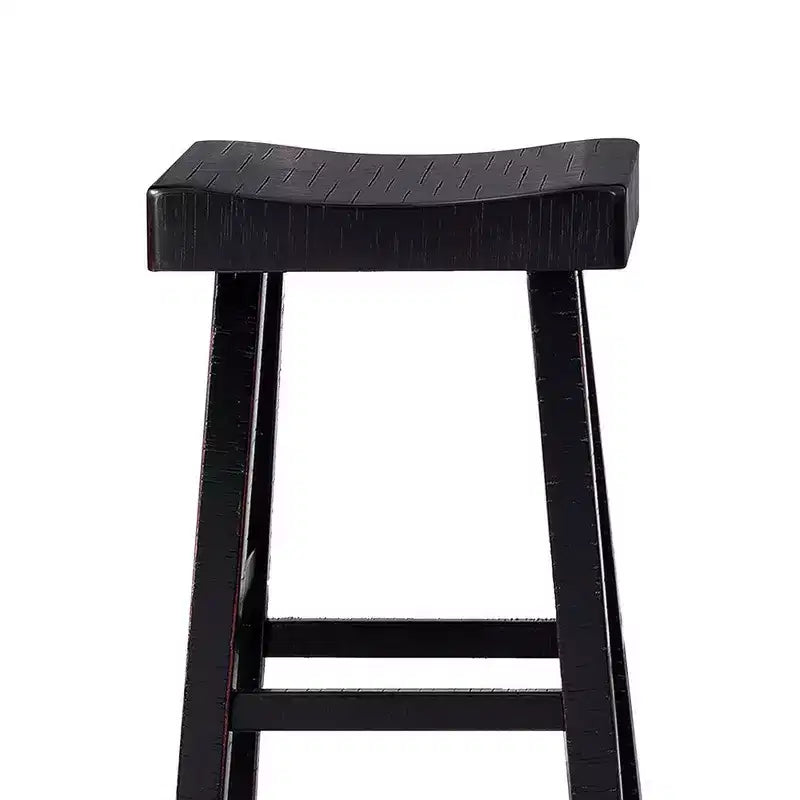 Royal Hampton Barstool Set of 2, Saddle Seat, Farmhouses Style Black Solid Wood