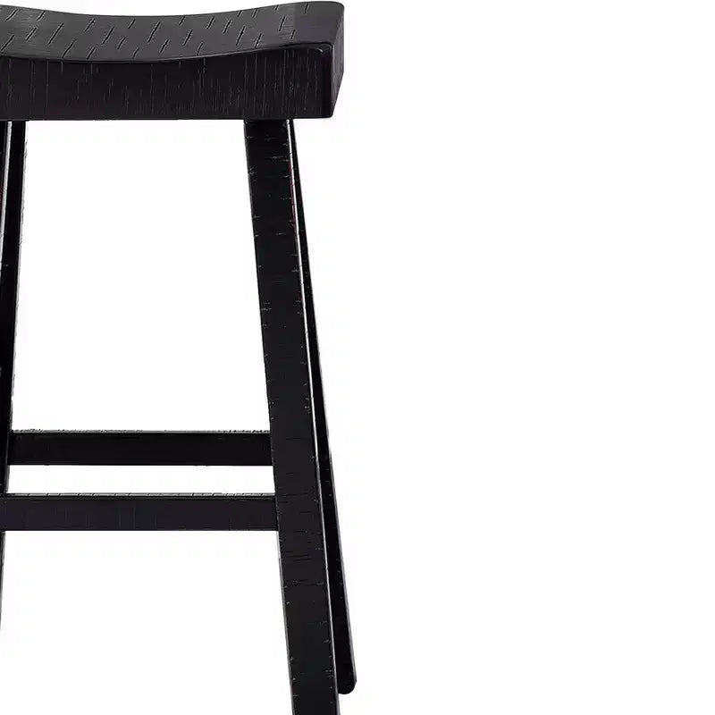 Royal Hampton Barstool Set of 2, Saddle Seat, Farmhouses Style Black Solid Wood