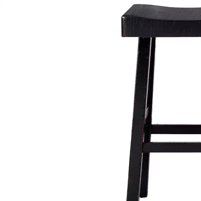 Royal Hampton Barstool Set of 2, Saddle Seat, Farmhouses Style Black Solid Wood