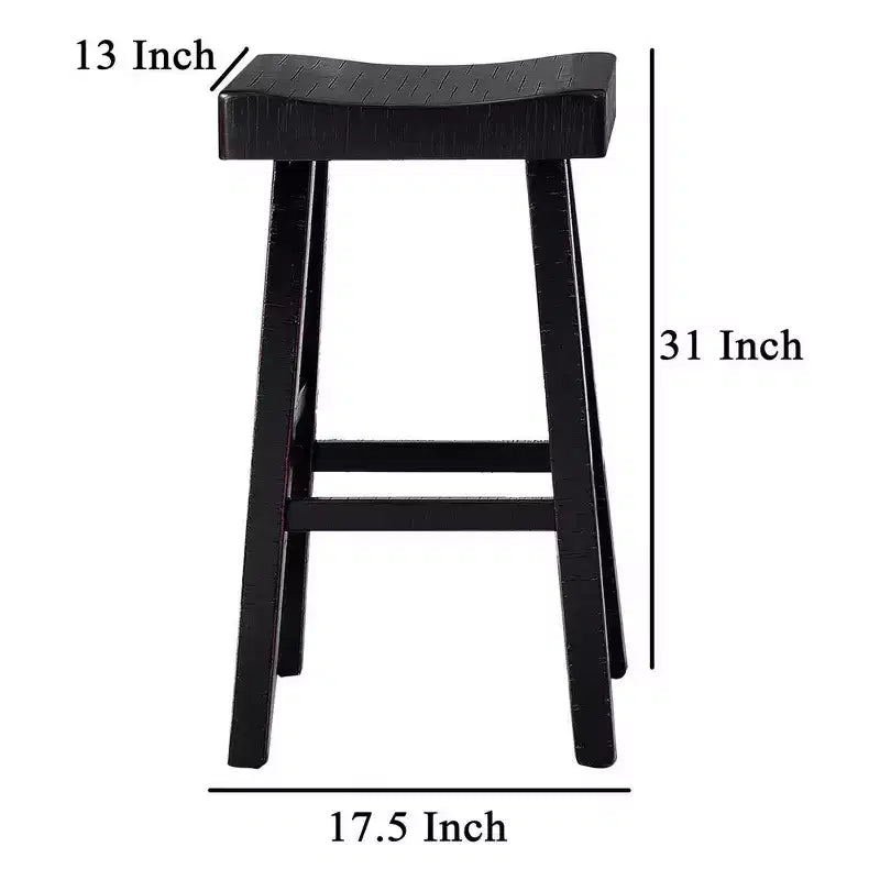 Royal Hampton Barstool Set of 2, Saddle Seat, Farmhouses Style Black Solid Wood