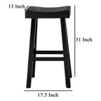 Royal Hampton Barstool Set of 2, Saddle Seat, Farmhouses Style Black Solid Wood
