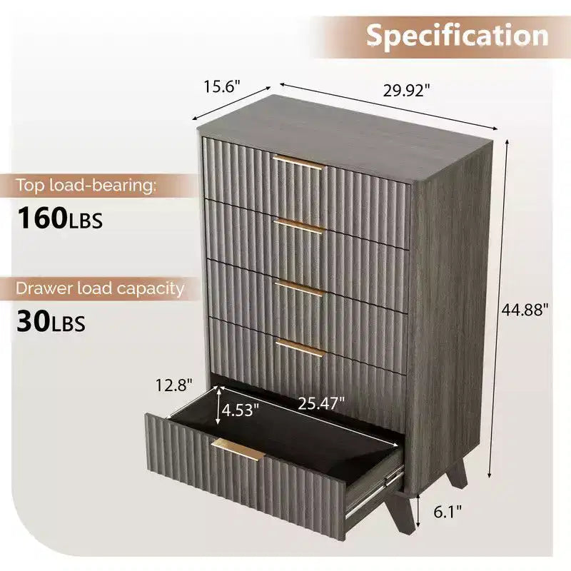 Karl Home 5 Drawer Grille Chest P2 Particleboard Density Board 30In. W