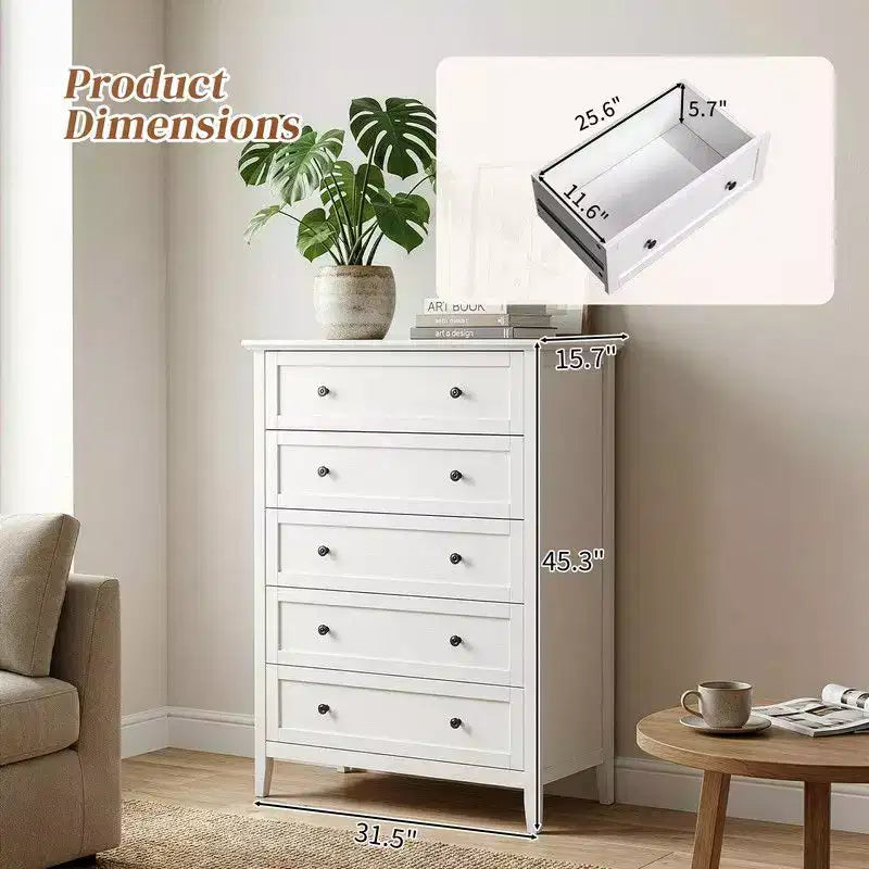 Karl Home 31.5 Inch Frame Construction Double Handle 5 Drawer Chest