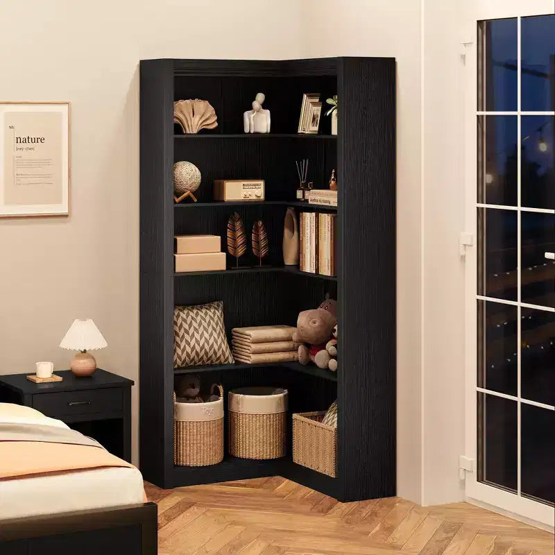 71.8 Tall Corner Bookshelf, 5-Tier L-Shaped Large Bookcase with Anti-Tipping Kit, Space-Saving Storage for Home & Office