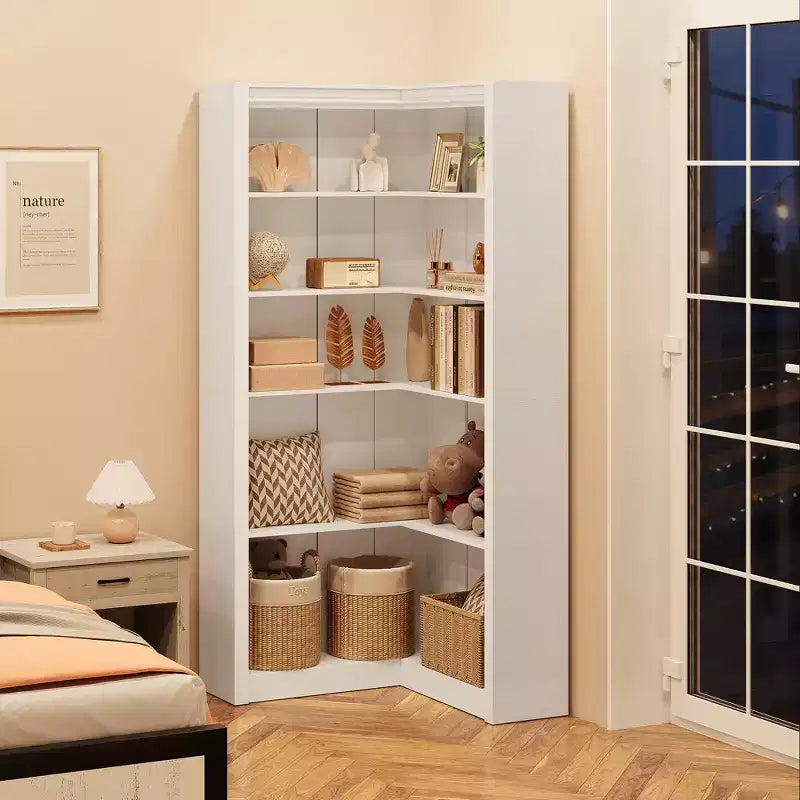 71.8 Tall Corner Bookshelf, 5-Tier L-Shaped Large Bookcase with Anti-Tipping Kit, Space-Saving Storage for Home & Office