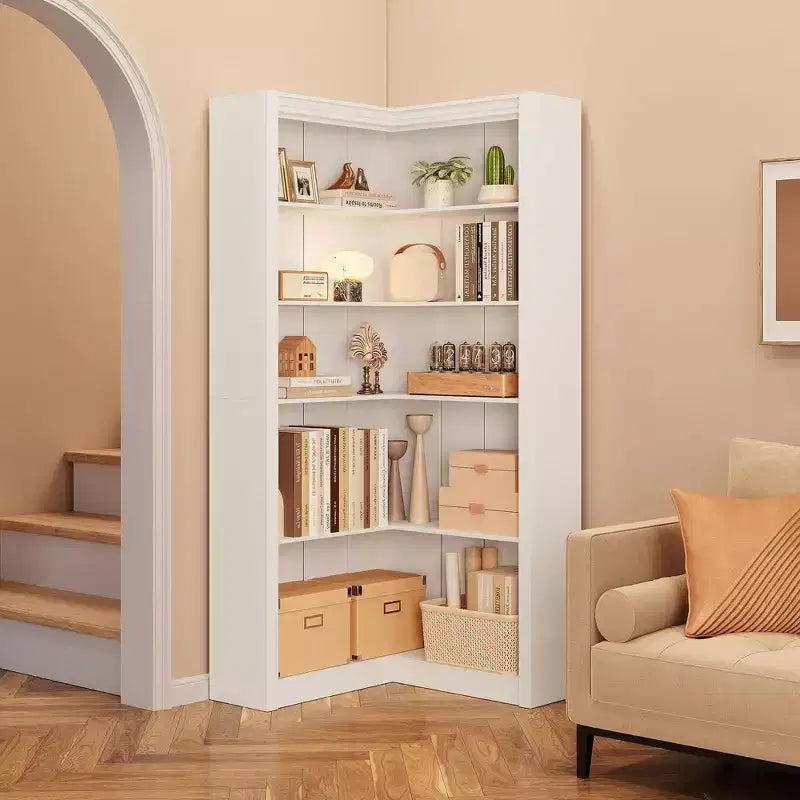 71.8 Tall Corner Bookshelf, 5-Tier L-Shaped Large Bookcase with Anti-Tipping Kit, Space-Saving Storage for Home & Office