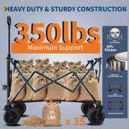 Heavy Duty 35 Extra Large Collapsible Utility Wagon Cart  Collapsible All-Terrain Garden Trolley  350lbs Capacity, Locking Brake, Cup Holders