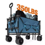 Heavy Duty 35 Extra Large Collapsible Utility Wagon Cart  Collapsible All-Terrain Garden Trolley  350lbs Capacity, Locking Brake, Cup Holders