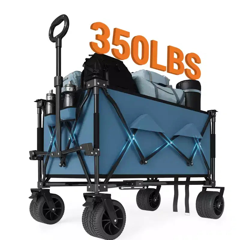 Heavy Duty 35 Extra Large Collapsible Utility Wagon Cart  Collapsible All-Terrain Garden Trolley  350lbs Capacity, Locking Brake, Cup Holders
