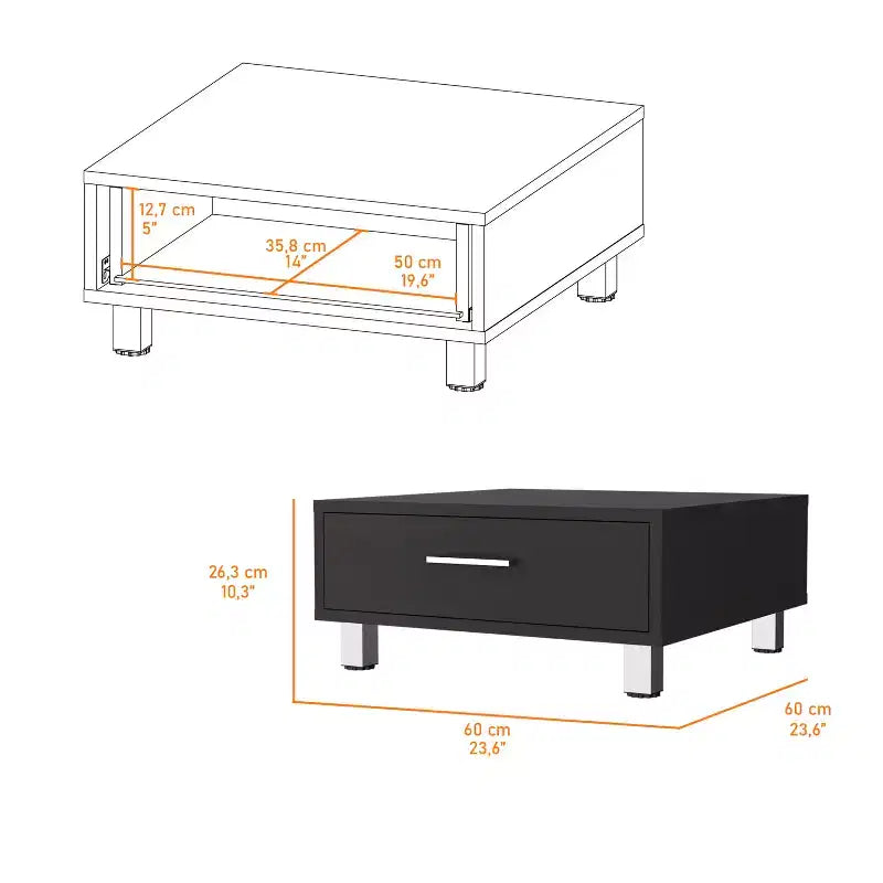 Wenge Rectangle Coffee Table with 1 Drawer, Four Metal Legs Metal Handle Superior Top Living Room Accent Table