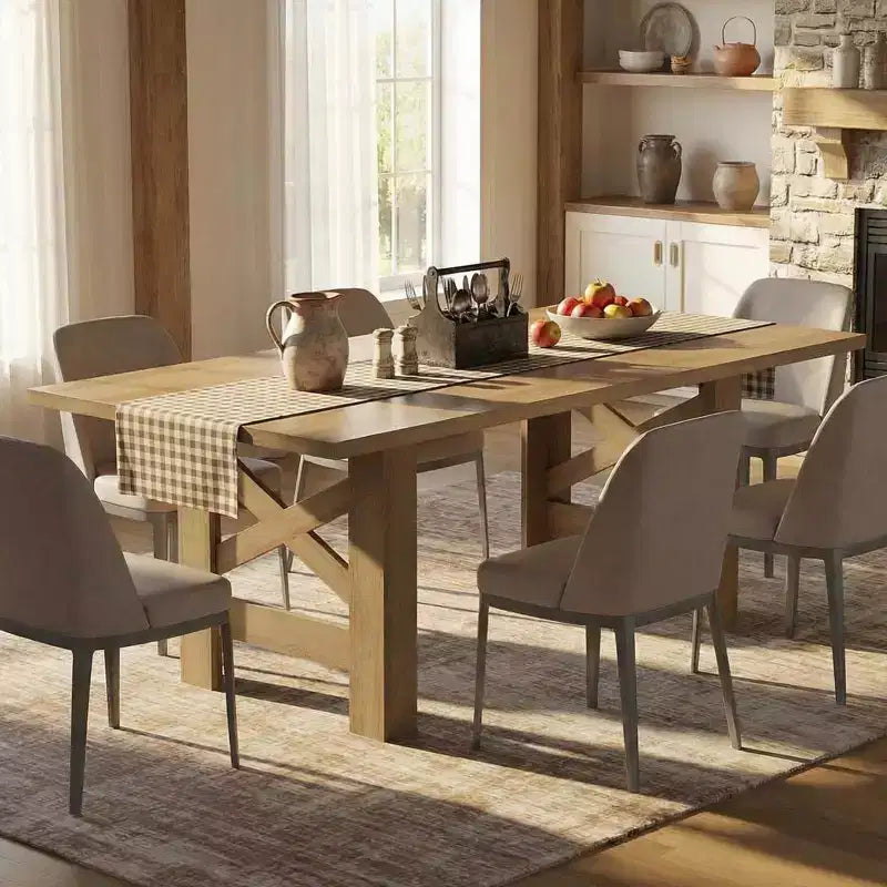 71 Farmhouse Dining Table for 6-8, Large Rectangular Wooden Kitchen Room Table Only w/ Heavy Duty Base & Triangular Legs for Home & Office