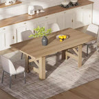 71 Farmhouse Dining Table for 6-8, Large Rectangular Wooden Kitchen Room Table Only w/ Heavy Duty Base & Triangular Legs for Home & Office
