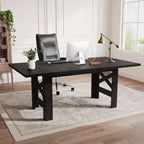 71 Farmhouse Dining Table for 6-8, Large Rectangular Wooden Kitchen Room Table Only w/ Heavy Duty Base & Triangular Legs for Home & Office