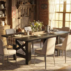 71 Farmhouse Dining Table for 6-8, Large Rectangular Wooden Kitchen Room Table Only w/ Heavy Duty Base & Triangular Legs for Home & Office