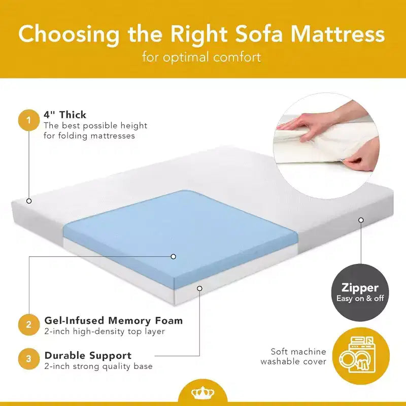DynastyMattress 4-inch CoolBreeze Memory Foam Mattress Sleeper for Convertible Folding Sofa & Couch Beds Full Size Sofa Not Included - USA Made