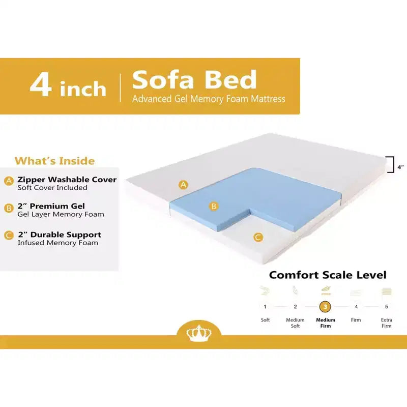 DynastyMattress 4-inch CoolBreeze Memory Foam Mattress Sleeper for Convertible Folding Sofa & Couch Beds Full Size Sofa Not Included - USA Made