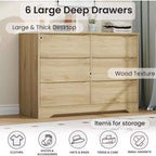 GustoWave Modern Closet, Wooden Storage Dresser with 6 Drawers for Bedroom, Living Room, Hallway, Natural