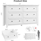 GustoWave Modern 54 Wide Large 6 Drawer Dresser for Bedroom, Entryway, Hallway, White