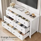 GustoWave Modern 54 Wide Large 6 Drawer Dresser for Bedroom, Entryway, Hallway, White