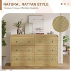 Rattan 6 Drawer Dresser for Bedroom, 46W Wooden Chest of Drawers, Dresser TV Stand, Clothing Storage Organizer for Living Room, Black