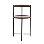 Walnut Brown 2-Tier Small Coffee Table, Wood Storage Shelf Metal Frame Sofa Side End Table for Living Room
