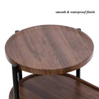 Walnut Brown 2-Tier Small Coffee Table, Wood Storage Shelf Metal Frame Sofa Side End Table for Living Room