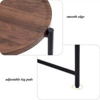 Walnut Brown 2-Tier Small Coffee Table, Wood Storage Shelf Metal Frame Sofa Side End Table for Living Room