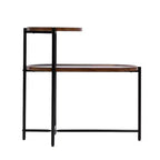 Walnut Brown 2-Tier Small Coffee Table, Wood Storage Shelf Metal Frame Sofa Side End Table for Living Room