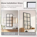 JIONJOY Minimalist Black Metal Framed Wall Mirror, Window-Style Accent Mirror, Shatterproof Entryway Mirror