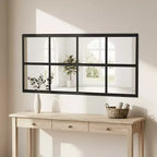 JIONJOY Minimalist Black Metal Framed Wall Mirror, Window-Style Accent Mirror, Shatterproof Entryway Mirror