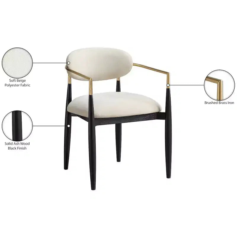 Meridian Furniture Riccio Cream Performance Fabric Upholstered Dining Arm Chair, Set of 2